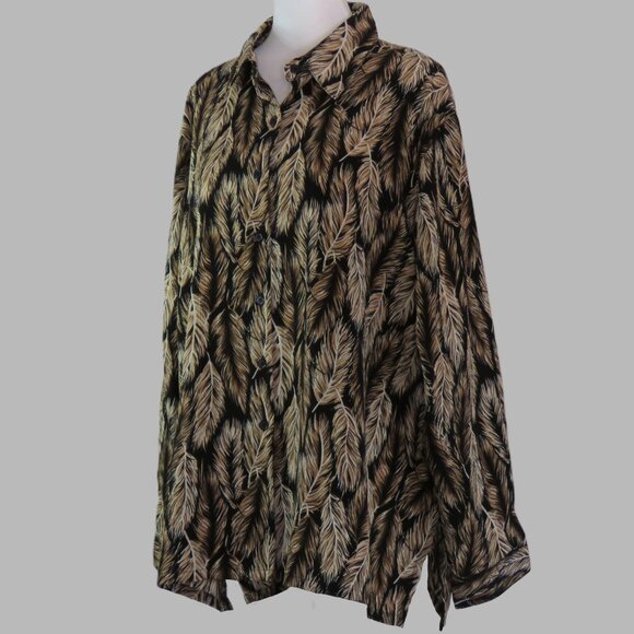 Bon Worth Women's Feather Print Long Sleeve Button Up Blouse Size PXL (C889) - Picture 4 of 7